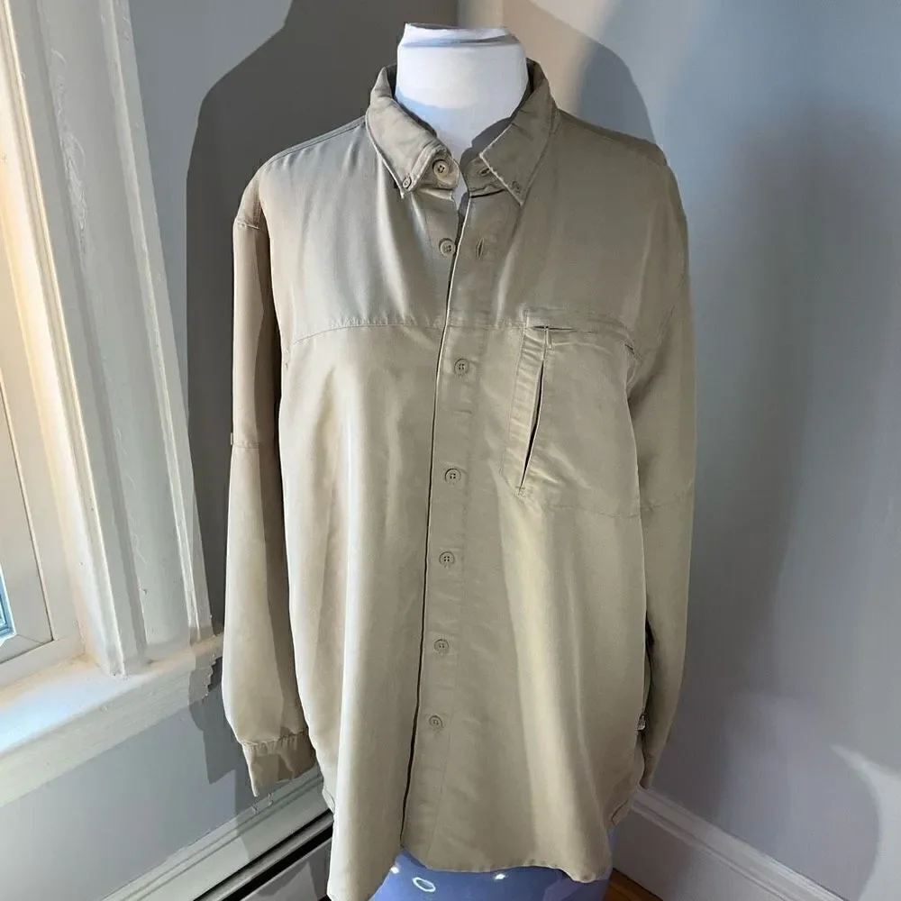 Men’s The North Face Button Down Utility Oxford Shirt Shacket, khaki, XL